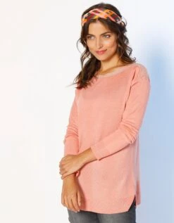 Pull Marinière Uni, Toucher Cachemire Détails Brillants