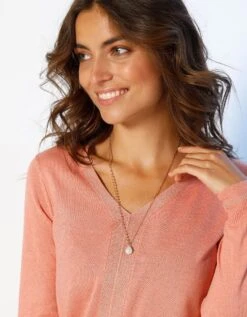 Pull Col V Toucher Cachemire Détails Brillants -Femmes Vêtements Magasin 611228 C01 zoomx vue5