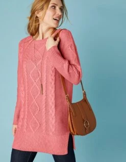 Pull Tunique Torsadé Manches Longues Toucher Cachemire