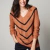 Pull Col V Rayé, Maille Anglaise Toucher Mohair -Femmes Vêtements Magasin 611260 C04 zoomx