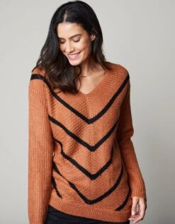 Pull Col V Rayé, Maille Anglaise Toucher Mohair 8 Pull Col V Rayé, Maille Anglaise Toucher Mohair -Femmes Vêtements Magasin 611260 C04 zoomx vue3