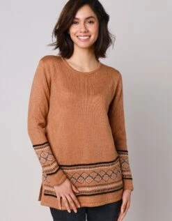 Pull Tunique, Base Et Poignets Jacquard