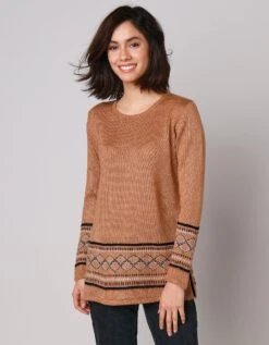 Pull Tunique, Base Et Poignets Jacquard -Femmes Vêtements Magasin 611280 C03 zoomx vue3