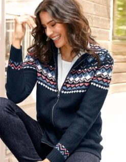 Gilet Jacquard Zippé, Doublé Maille Peluche -Femmes Vêtements Magasin 611290 C01 zoomx vue3