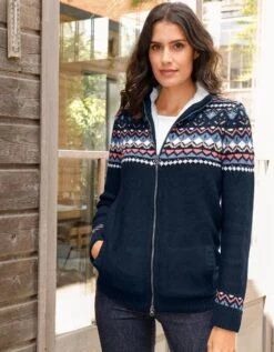 Gilet Jacquard Zippé, Doublé Maille Peluche -Femmes Vêtements Magasin 611290 C01 zoomx vue4