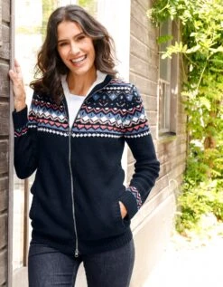 Gilet Jacquard Zippé, Doublé Maille Peluche -Femmes Vêtements Magasin 611290 C01 zoomx vue5