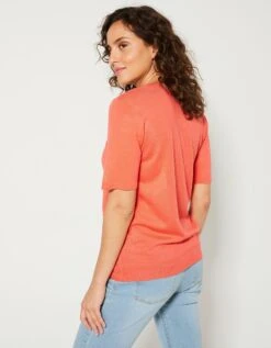 Pull Uni Manches Courtes Toucher Cachemire -Femmes Vêtements Magasin 611297 C11 zoomx vue2