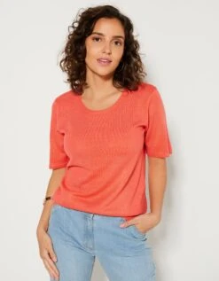 Pull Uni Manches Courtes Toucher Cachemire -Femmes Vêtements Magasin 611297 C11 zoomx vue3