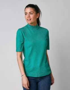 Pull Col Montant Manches Courtes Toucher Cachemire