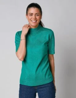 Pull Col Montant Manches Courtes Toucher Cachemire -Femmes Vêtements Magasin 611315 C08 zoomx vue4