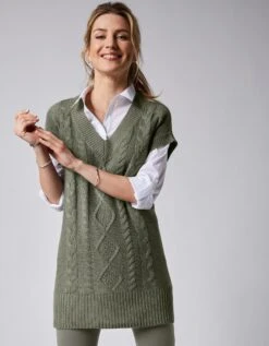 Pull Tunique Torsadé Manches Courtes, Toucher Cachemire