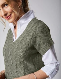 Pull Tunique Torsadé Manches Courtes, Toucher Cachemire -Femmes Vêtements Magasin 611318 C01 zoomx vue3