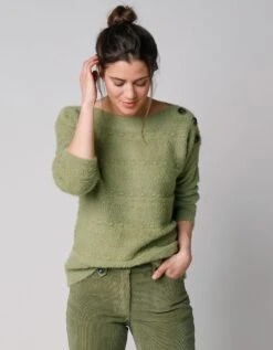 Pull Col Bateau Maille Poilue Fantaisie