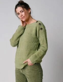 Pull Col Bateau Maille Poilue Fantaisie -Femmes Vêtements Magasin 611330 C05 zoomx vue4