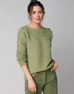 Pull Col Bateau Maille Poilue Fantaisie -Femmes Vêtements Magasin 611330 C05 zoomx vue5