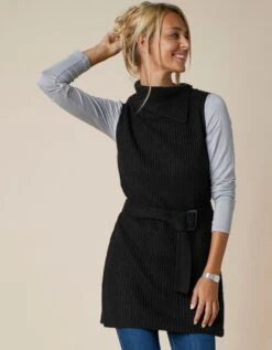 Pull Tunique Sans Manches Uni à Ceinture Amovible - Toucher Mohair