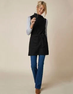 Pull Tunique Sans Manches Uni à Ceinture Amovible - Toucher Mohair -Femmes Vêtements Magasin 611362 C01 zoomx vue3