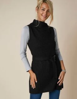 Pull Tunique Sans Manches Uni à Ceinture Amovible - Toucher Mohair -Femmes Vêtements Magasin 611362 C01 zoomx vue4