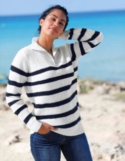 Pull Rayé Col Zippé, Maille Anglaise Toucher Mohair -Femmes Vêtements Magasin 611379 C01 zoomx vue3