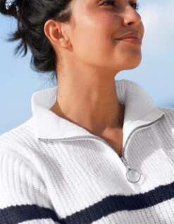 Pull Rayé Col Zippé, Maille Anglaise Toucher Mohair -Femmes Vêtements Magasin 611379 C01 zoomx vue4