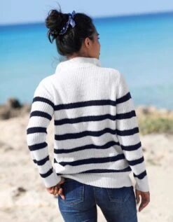 Pull Rayé Col Zippé, Maille Anglaise Toucher Mohair -Femmes Vêtements Magasin 611379 C01 zoomx vue5