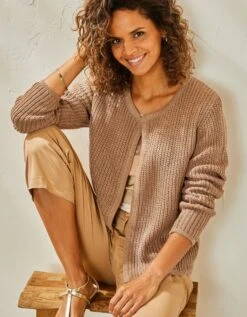 Gilet Paletot Fils Dorés, Maille Anglaise Toucher Mohair -Femmes Vêtements Magasin 611389 C03 zoomx vue3