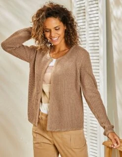 Gilet Paletot Fils Dorés, Maille Anglaise Toucher Mohair -Femmes Vêtements Magasin 611389 C03 zoomx vue4