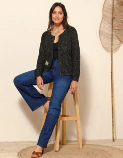 Gilet Paletot Fils Dorés, Maille Anglaise Toucher Mohair -Femmes Vêtements Magasin 611389 C05 zoomx vue4