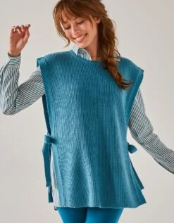 Pull Tunique Sans Manches, Maille Anglaise Toucher Mohair