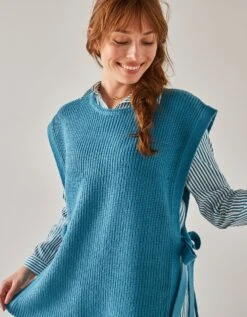 Pull Tunique Sans Manches, Maille Anglaise Toucher Mohair -Femmes Vêtements Magasin 611405 C02 zoomx vue3