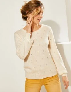 Pull Col Rond, Maille Pointelle Toucher Mohair -Femmes Vêtements Magasin 611416 C00 zoomx vue3