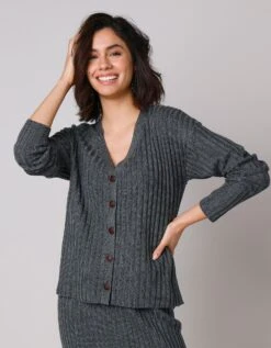 Gilet Boutonné Maille Côtelée -Femmes Vêtements Magasin 611434 C00 zoomx vue4