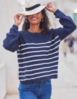 Pull Boîte Rayé Manches Longues, Maille Anglaise