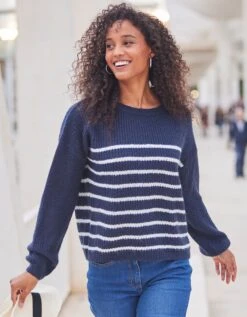 Pull Boîte Rayé Manches Longues, Maille Anglaise -Femmes Vêtements Magasin 611464 C01 zoomx vue4