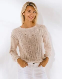 Pull Col Festonné, Maille Ajourée Fantaisie