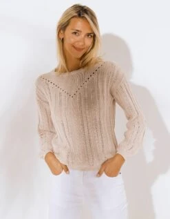 Pull Col Festonné, Maille Ajourée Fantaisie -Femmes Vêtements Magasin 611465 C01 zoomx vue6