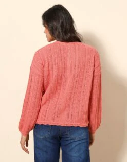 Gilet Boutonné Col V, Maille Ajourée Fantaisie -Femmes Vêtements Magasin 611466 C02 zoomx vue2