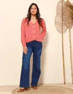 Gilet Boutonné Col V, Maille Ajourée Fantaisie -Femmes Vêtements Magasin 611466 C02 zoomx vue4