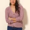 Gilet Boutonné Col V, Maille Ajourée Fantaisie -Femmes Vêtements Magasin 611466 C03 zoomx