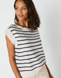 Pull Rayé Sans Manches, Spécial Petites -Femmes Vêtements Magasin 611469 C01 zoomx vue3