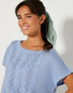 Pull Manches Courtes, Maille Ajourée Toucher Mohair -Femmes Vêtements Magasin 611471 C04 zoomx vue3