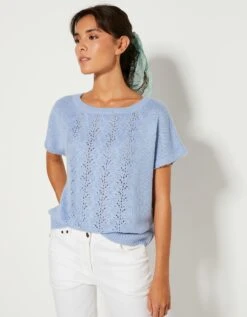 Pull Manches Courtes, Maille Ajourée Toucher Mohair -Femmes Vêtements Magasin 611471 C04 zoomx vue4