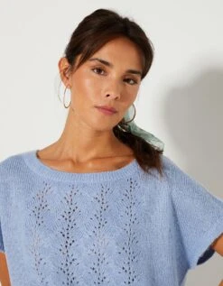 Pull Manches Courtes, Maille Ajourée Toucher Mohair -Femmes Vêtements Magasin 611471 C04 zoomx vue5