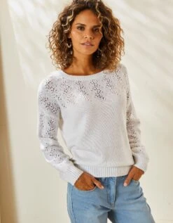 Pull Manches Longues Blousantes, Maille Ajourée Toucher Mohair 10 Pull Manches Longues Blousantes, Maille Ajourée Toucher Mohair -Femmes Vêtements Magasin 611472 C01 zoomx vue4