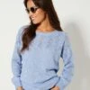 Pull Manches Longues Blousantes, Maille Ajourée Toucher Mohair -Femmes Vêtements Magasin 611472 C04 zoomx