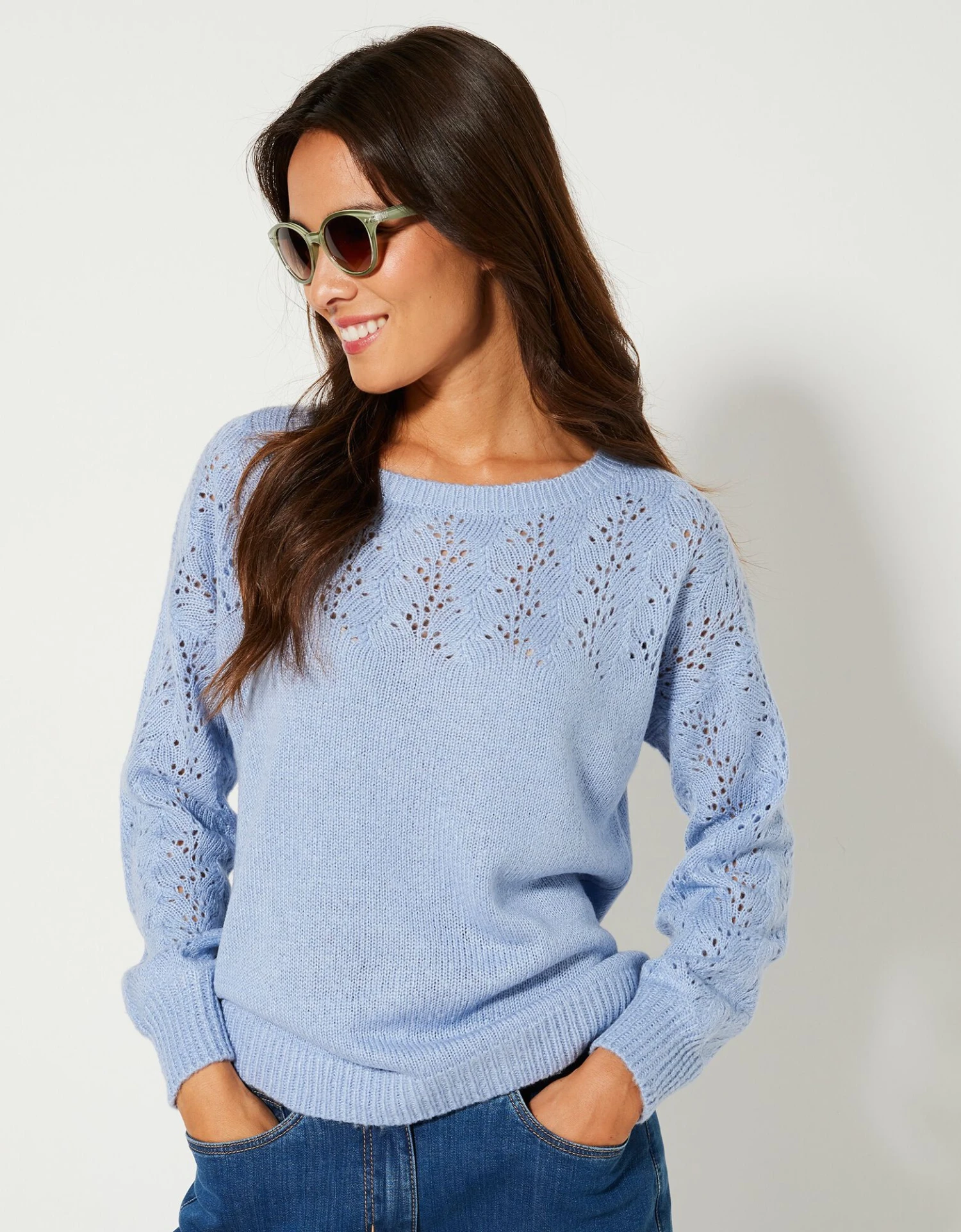 Pull Manches Longues Blousantes, Maille Ajourée Toucher Mohair 3 Pull Manches Longues Blousantes, Maille Ajourée Toucher Mohair