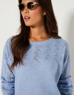 Pull Manches Longues Blousantes, Maille Ajourée Toucher Mohair 9 Pull Manches Longues Blousantes, Maille Ajourée Toucher Mohair -Femmes Vêtements Magasin 611472 C04 zoomx vue3