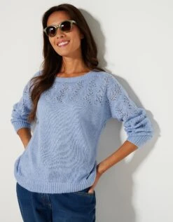 Pull Manches Longues Blousantes, Maille Ajourée Toucher Mohair 11 Pull Manches Longues Blousantes, Maille Ajourée Toucher Mohair -Femmes Vêtements Magasin 611472 C04 zoomx vue5