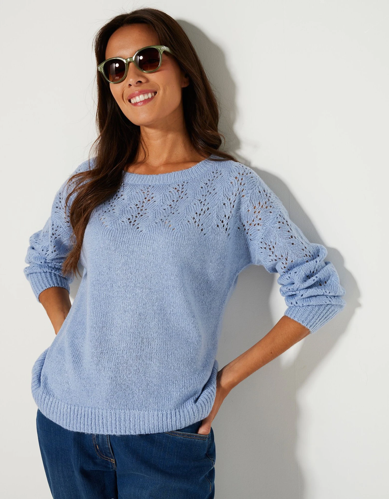 Pull Manches Longues Blousantes, Maille Ajourée Toucher Mohair 7 Pull Manches Longues Blousantes, Maille Ajourée Toucher Mohair – Image 5