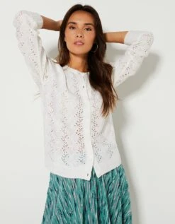 Cardigan Boutonné Manches Blousantes, Maille Ajourée Toucher Mohair -Femmes Vêtements Magasin 611473 C00 zoomx vue4